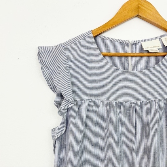 Cynthia Rowley 100% Linen Striped Flutter Sleeve Beachy Shift Dress Size Medium - Picture 5 of 14